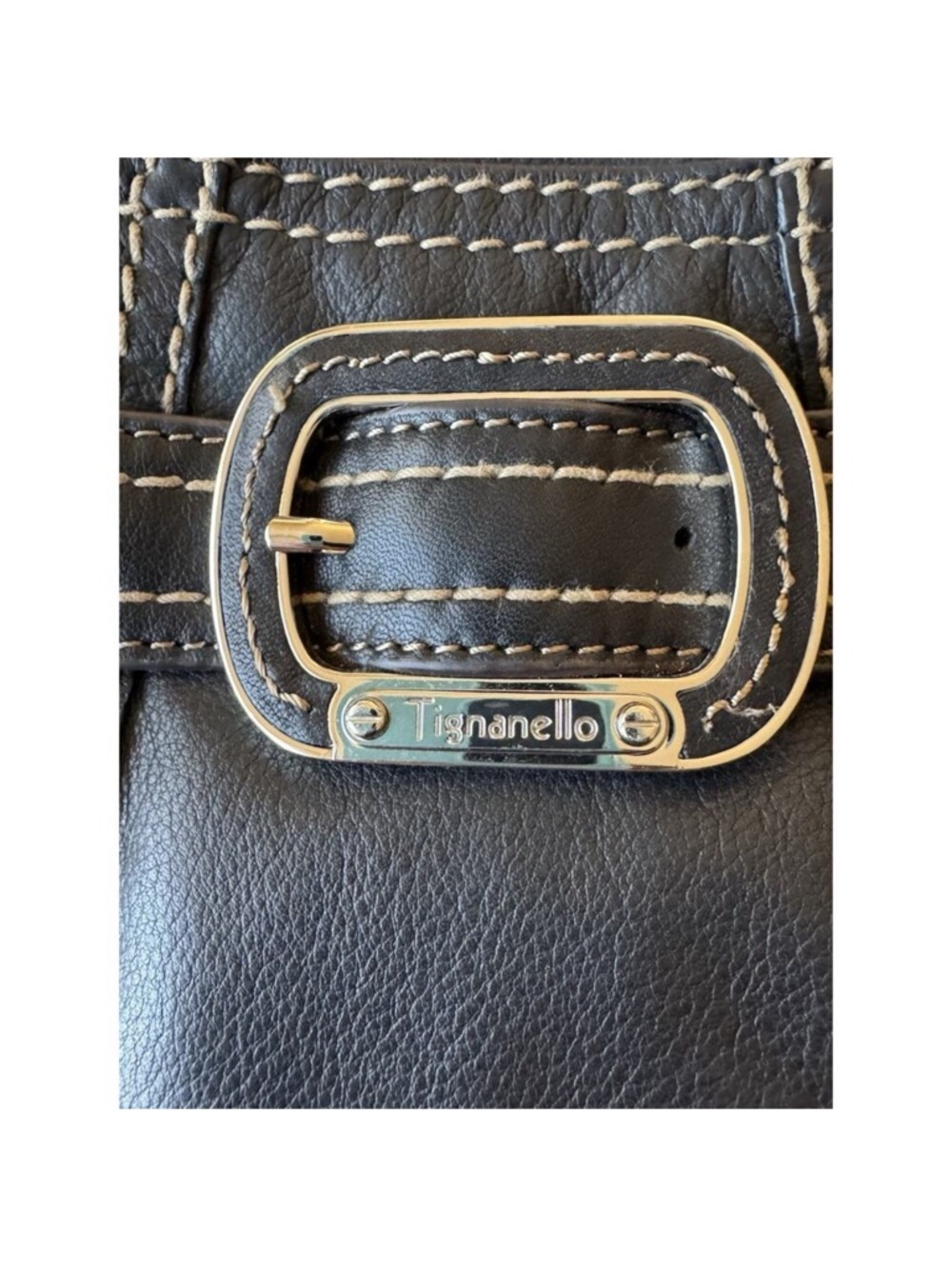 Y2K 90s clean girl Tignanello Black Leather‎ Handbag Buckle Detail Classic chic